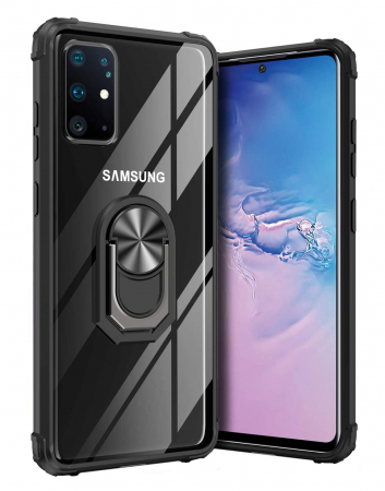 Husa Samsung Galaxy S20 PLUS, Hybrid Antisoc, carcasa cu bumper, inel rotativ 360 si Kickstand, Negru [0]