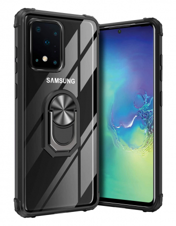 Husa Samsung Galaxy S20 ULTRA, Hybrid Antisoc, carcasa cu bumper, inel rotativ 360 si Kickstand, Negru [0]
