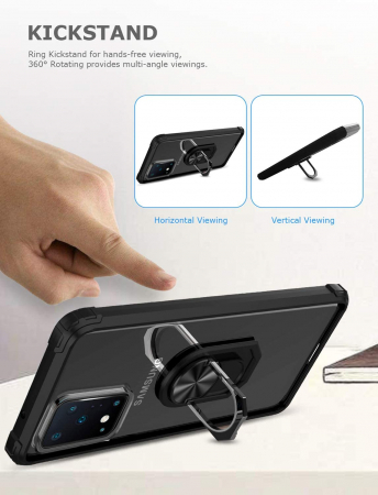 Husa Samsung Galaxy S20 ULTRA, Hybrid Antisoc, carcasa cu bumper, inel rotativ 360 si Kickstand, Negru [1]