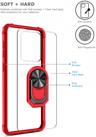 Husa Samsung Galaxy S20 ULTRA, Hybrid Antisoc, carcasa cu bumper, inel rotativ 360 si Kickstand, Rosu [5]