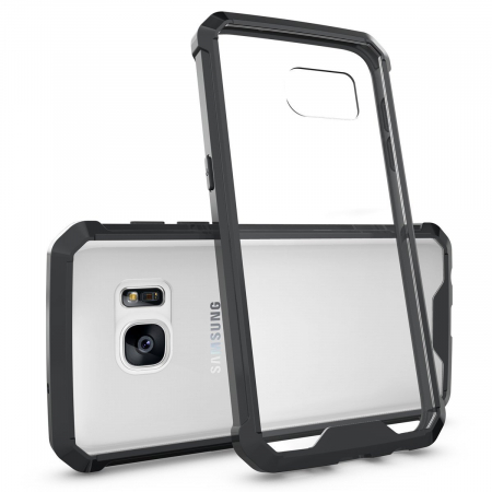Husa Samsung Galaxy S7 Edge, Hybrid Antisoc, carcasa spate PC transparenta cu cadru, Negru [0]