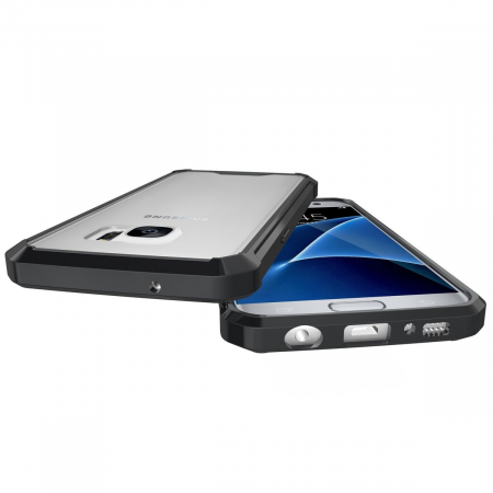Husa Samsung Galaxy S7 Edge, Hybrid Antisoc, carcasa spate PC transparenta cu cadru, Negru [2]
