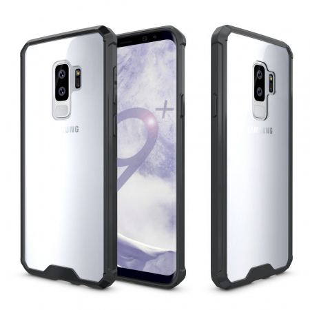 Husa Samsung Galaxy S9 PLUS, Hybrid Antisoc, carcasa spate PC transparenta cu cadru, Negru [4]