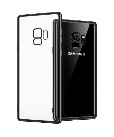 Mobilesmart - Husa Samsung Galaxy S9, Silicon ultraslim, cu spate transparent si cadru, Negru