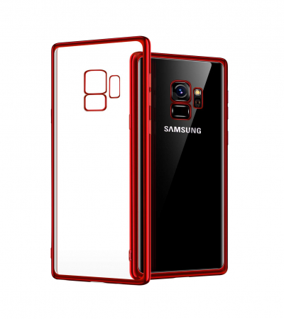 Mobilesmart - Husa Samsung Galaxy S9 PLUS, Silicon ultraslim, cu spate transparent si cadru, Rosu