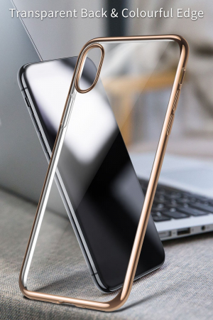 Husa iPhone XR, Silicon ultraslim, cu spate transparent si cadru, Gold [2]
