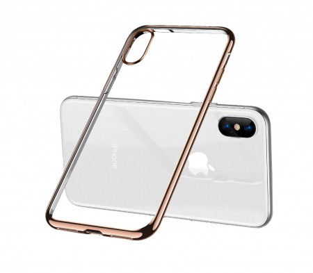Huse iPhone - Husa iPhone XR, Silicon ultraslim, cu spate transparent si cadru, Gold