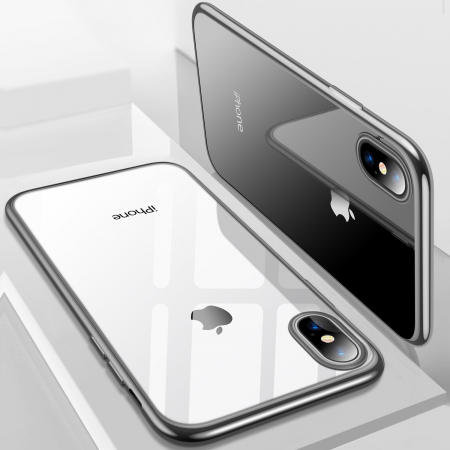 Husa iPhone XR, Silicon ultraslim, cu spate transparent si cadru, Negru [1]