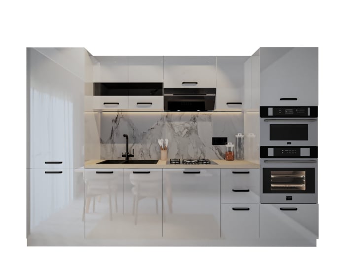 Bucatarie Petra, MDF Alb Lucios, 303x60x200cm [4]