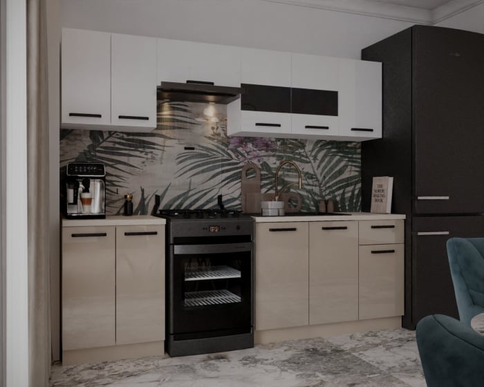 Bucatarie Petra, 240x60x200cm, Alb+Cappuccino [2]