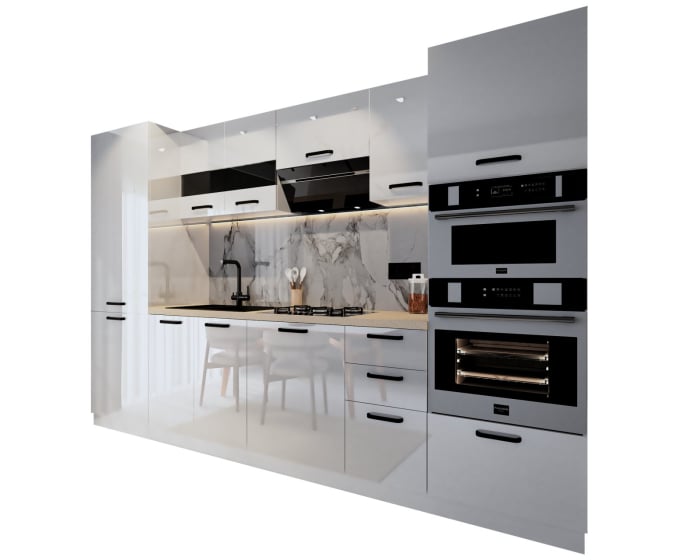 Bucatarie Petra, MDF Alb Lucios, 303x60x200cm [5]