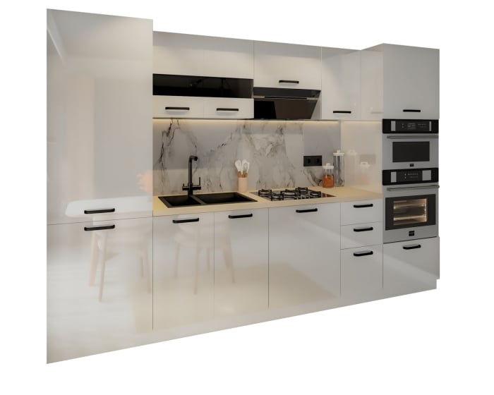 Bucatarie Petra, MDF Alb Lucios, 303x60x200cm [6]