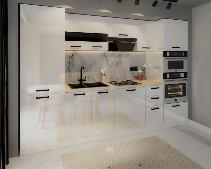 Bucatarie Petra, MDF Alb Lucios, 303x60x200cm [3]