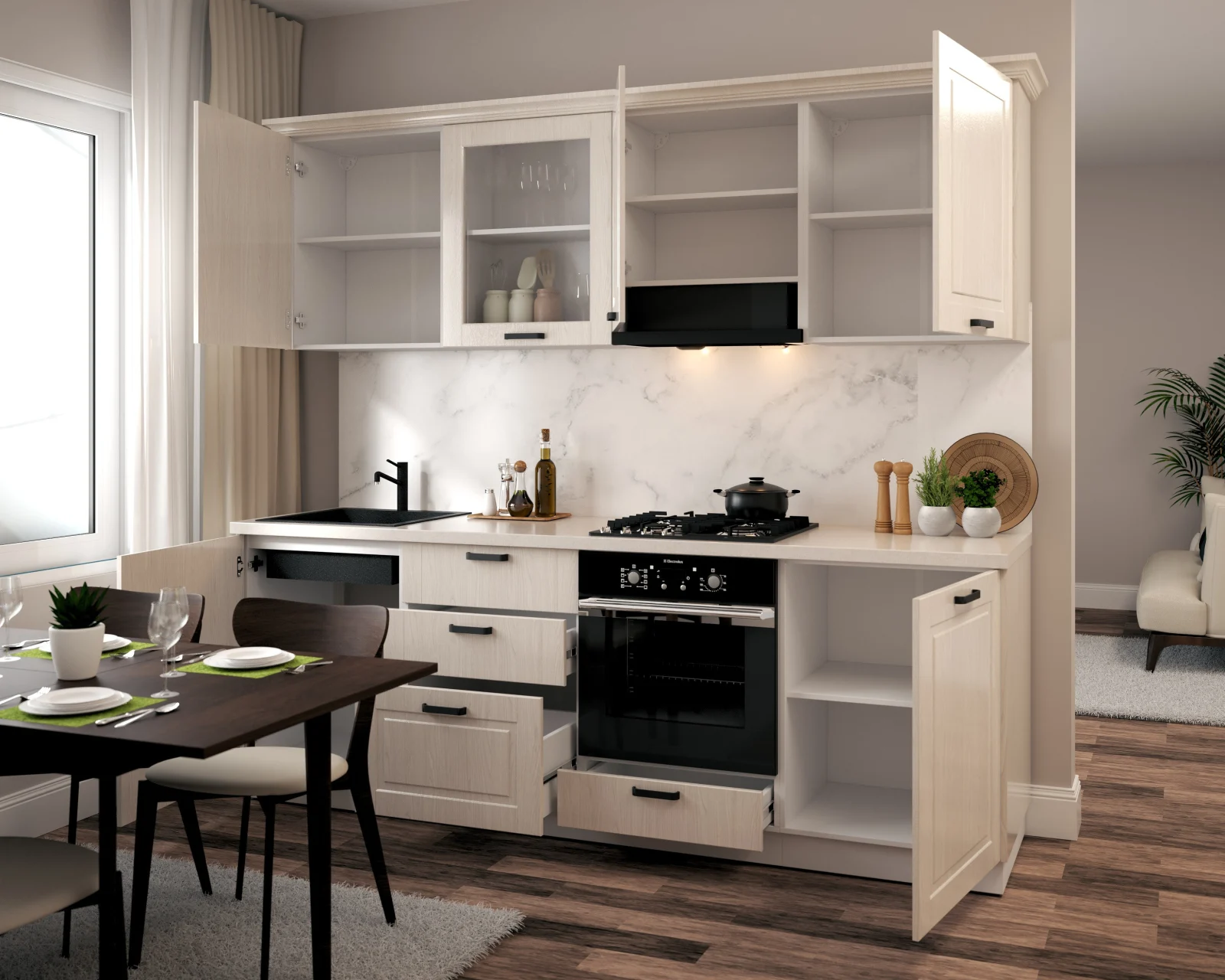 Bucatarie Athena 2.44 MDF lemn alb 244x223x60cm [4]