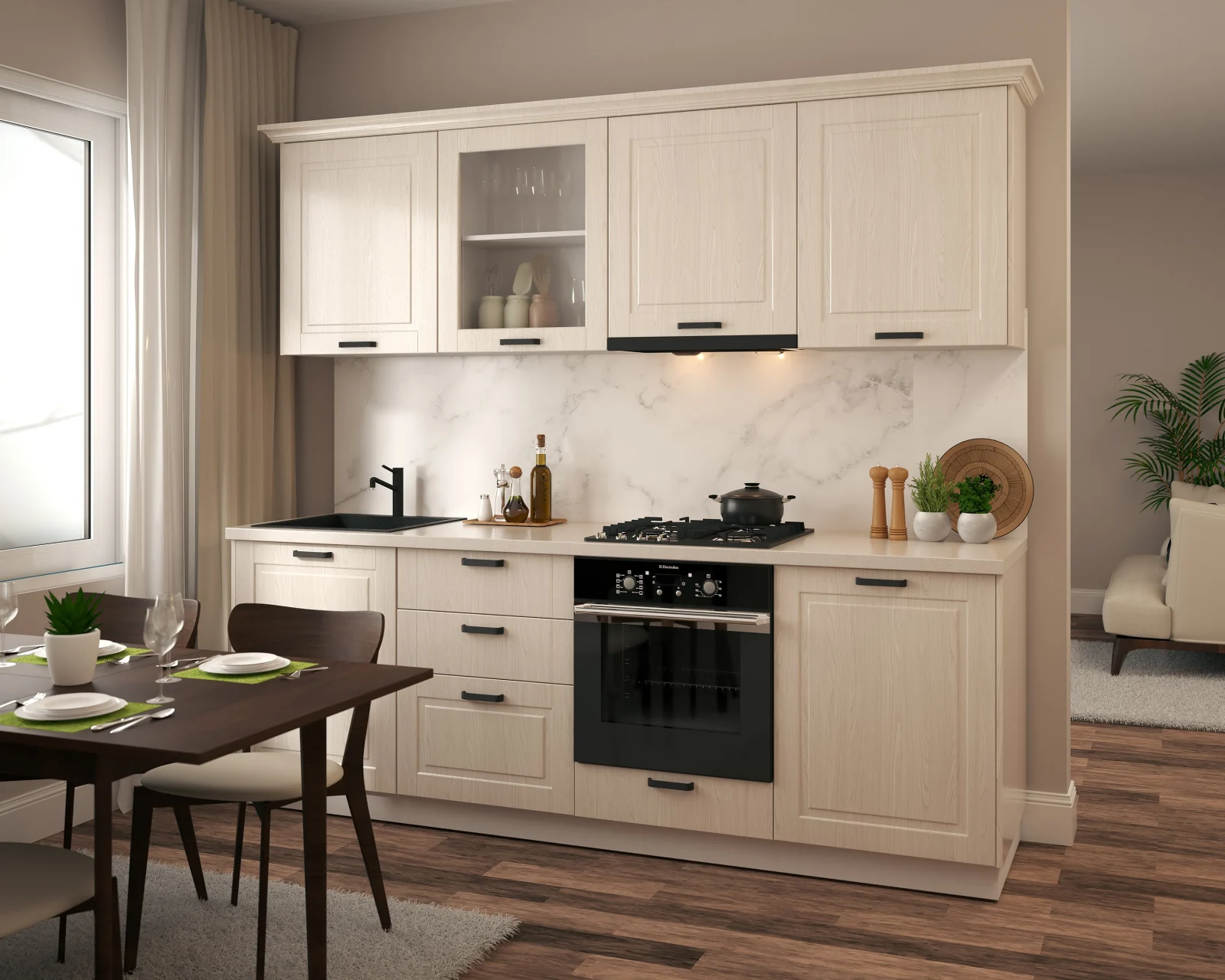 Bucatarie Athena 2.44 MDF lemn alb 244x223x60cm [2]