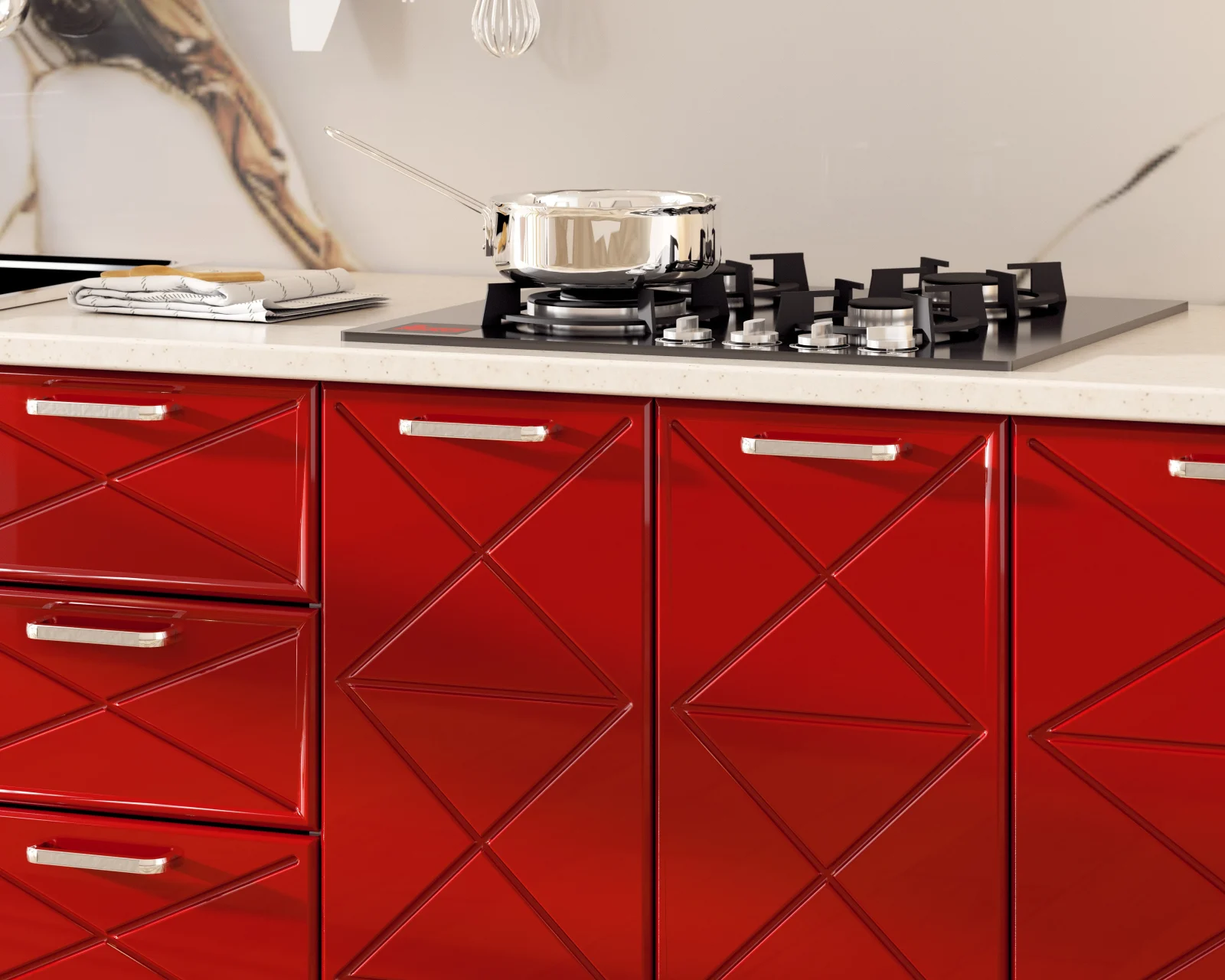 Bucatarie Boston 2.6m Mdf Alb Rosu [5]