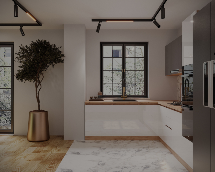 Bucătărie Chelsea Colț V2 Gri Antracit Alb Stejar K003 221/300x60x200 cm [2]