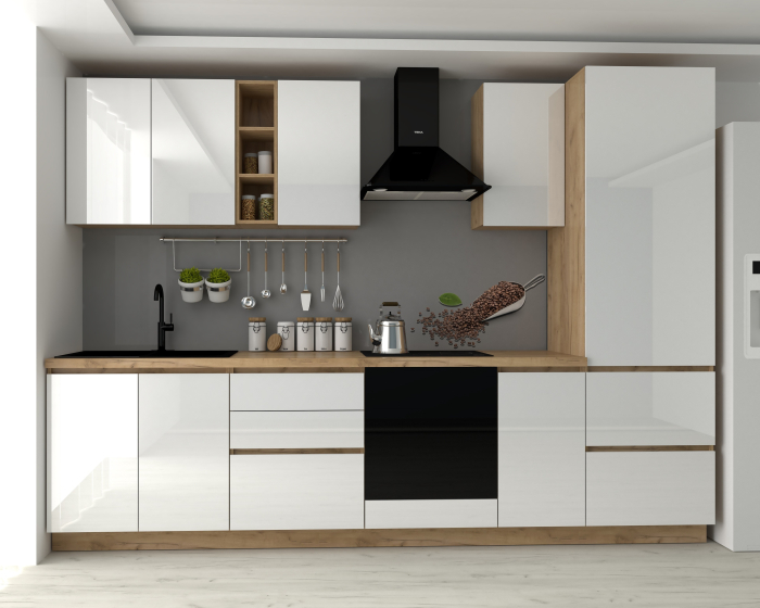 Bucătărie Chelsea Stejar K003 Alb 300x60x215 cm [4]