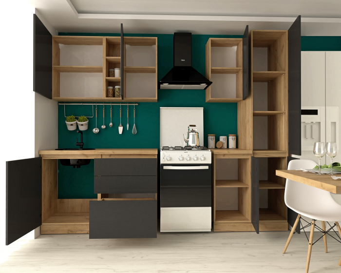 Bucătărie Chelsea Stejar K003 Antracit 200x60x215 cm [2]