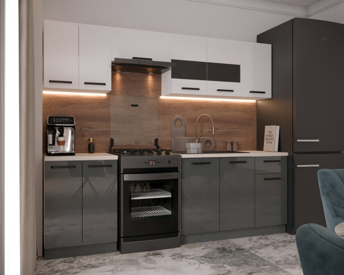 Bucatarie Petra, 240x60x200cm, Alb+Antracit [2]