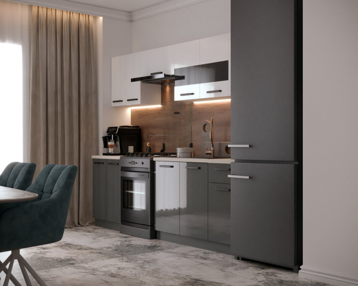 Bucatarie Petra, 240x60x200cm, Alb+Antracit [3]