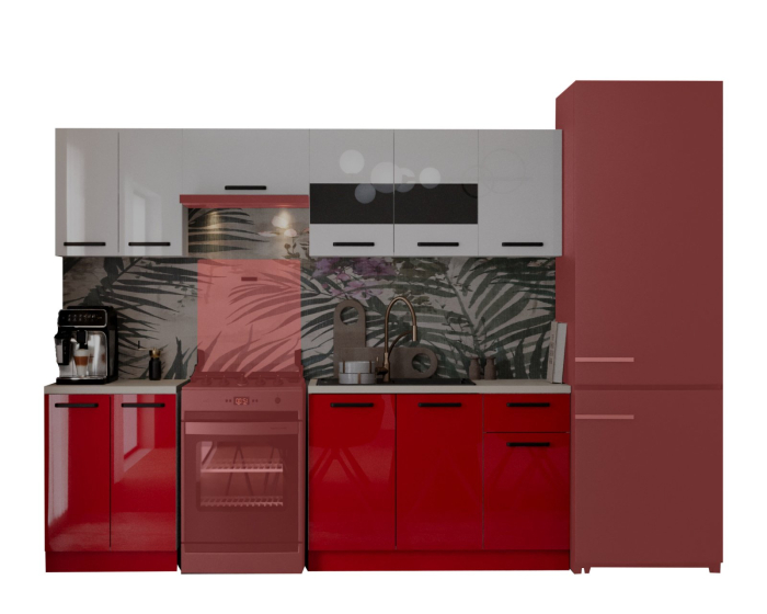 Bucatarie Petra, 240x60x200cm, Alb+Rosu [5]