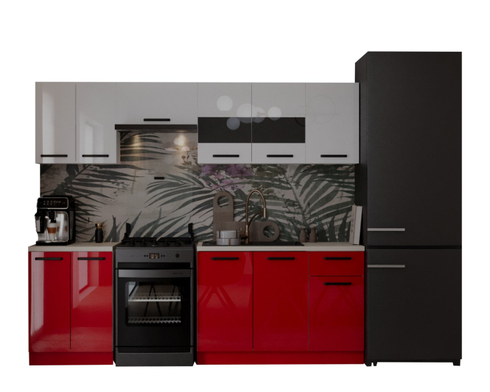 Bucatarie Petra, 240x60x200cm, Alb+Rosu [6]