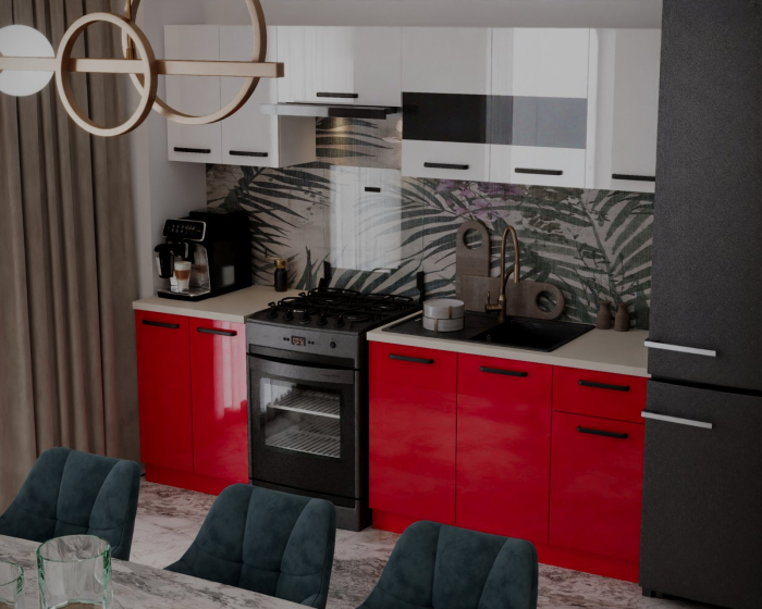 Bucatarie Petra, 240x60x200cm, Alb+Rosu [2]