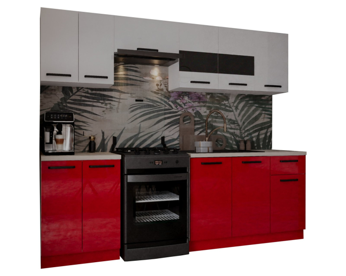 Bucatarie Petra, 240x60x200cm, Alb+Rosu [4]