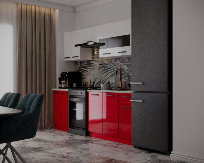 Bucatarie Petra, 240x60x200cm, Alb+Rosu [3]