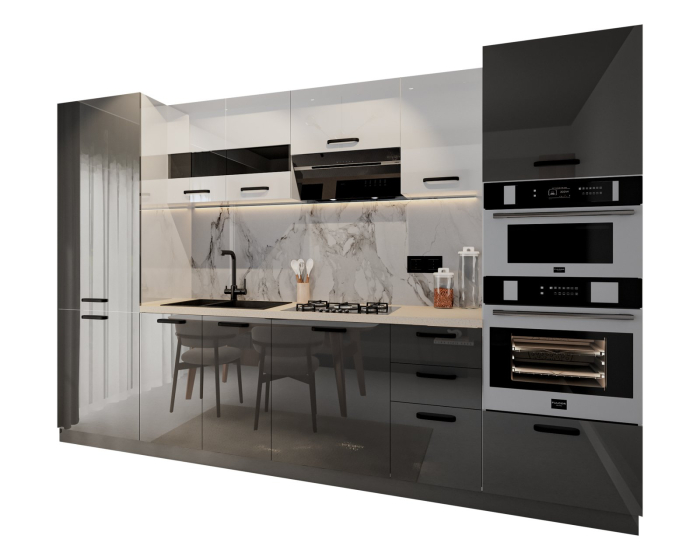 Bucatarie Petra, MDF Alb+Antracit, 303x60x200cm [4]