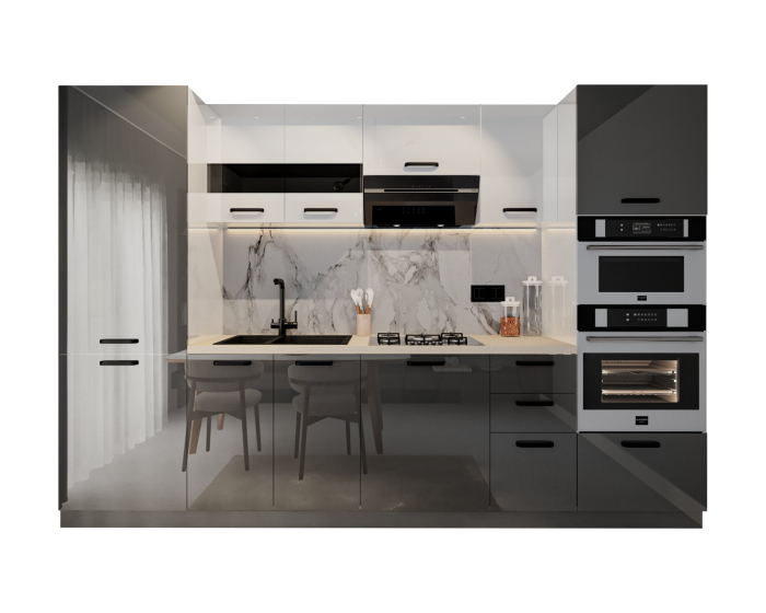 Bucatarie Petra, MDF Alb+Antracit, 303x60x200cm [3]