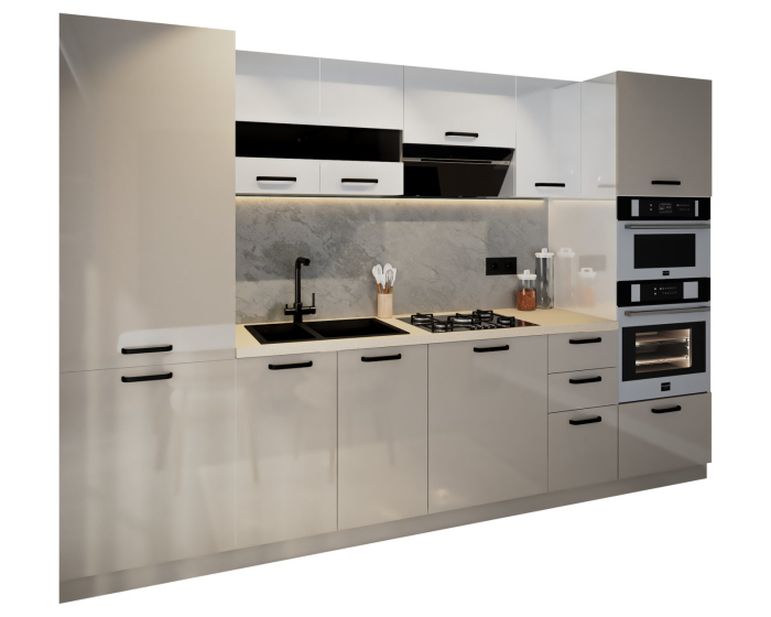 Bucatarie Petra, MDF Alb+Cappuccino, 303x60x200cm [4]