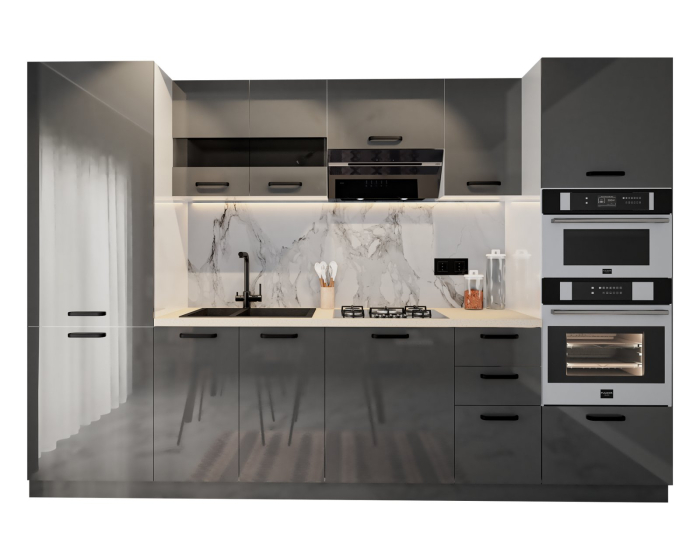 Bucatarie Petra, MDF Gri Antracit, 303x60x200cm [4]