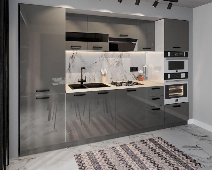 Bucatarie Petra, MDF Gri Antracit, 303x60x200cm [2]