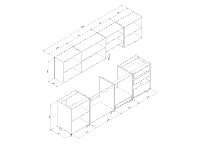 Bucatarie Petra MDF, V1 260x60x200cm, Alb+Cappuccino [7]
