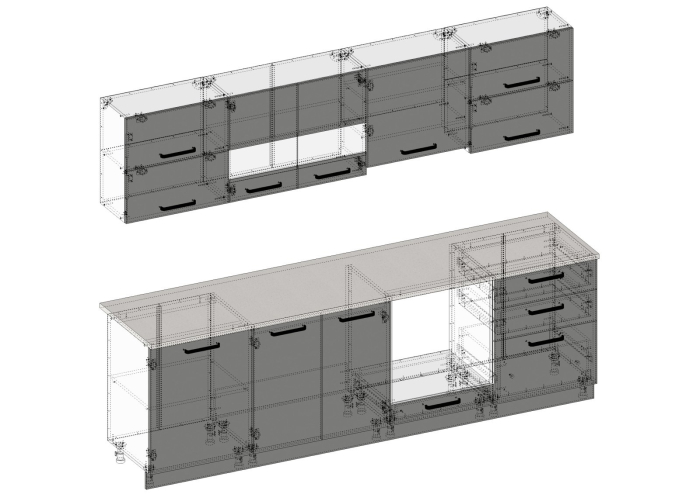 Bucatarie Petra MDF, V1 260x60x200cm, Rosu+ Antracit [8]