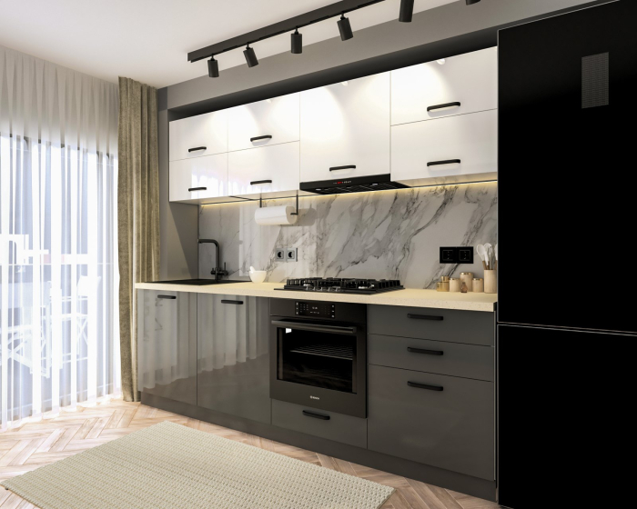 Bucatarie Petra V2, 240x60x200cm, Alb+Antracit [3]