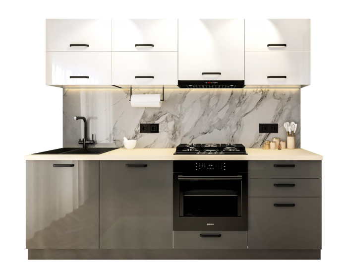 Bucatarie Petra V2, 240x60x200cm, Alb+Antracit [4]