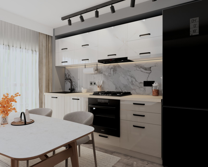 Bucatarie Petra V2, 240x60x200cm, Alb+Cappuccino [2]