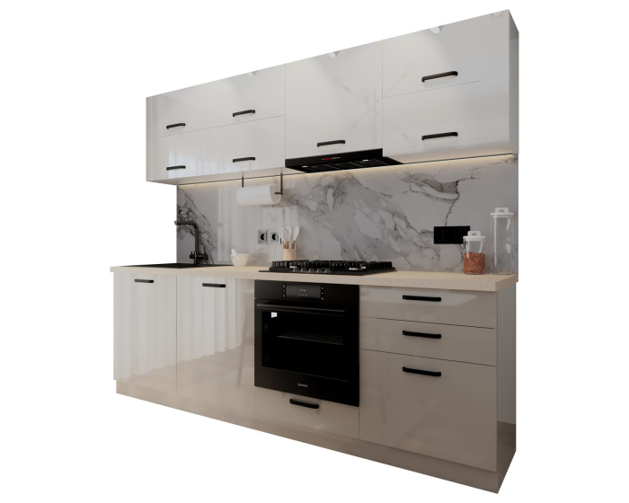 Bucatarie Petra V2, 240x60x200cm, Alb+Cappuccino [4]