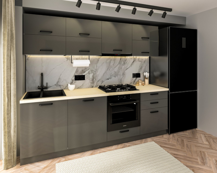 Bucatarie Petra V2, 240x60x200cm, Gri Antracit [3]