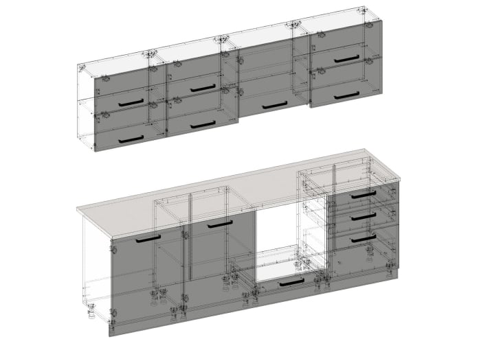 Bucatarie Petra V2, 240x60x200cm, Rosu+Antracit [5]