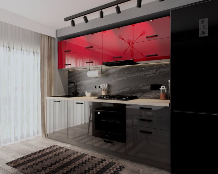 Bucatarie Petra V2, 240x60x200cm, Rosu+Antracit [2]