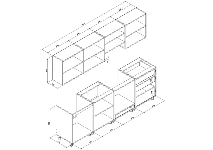 Bucatarie Petra V2, 240x60x200cm, Rosu+Antracit [7]