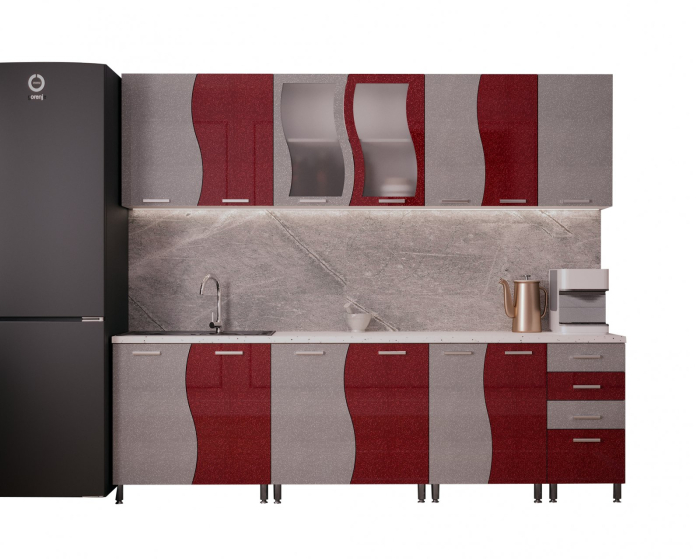 Bucatarie Sofia MDF Rosu Metalizat 2,6m [5]