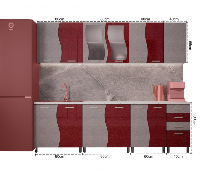 Bucatarie Sofia MDF Rosu Metalizat 2,6m [9]