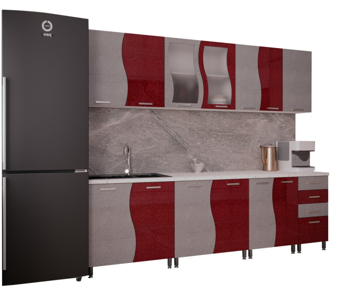 Bucatarie Sofia MDF Rosu Metalizat 2,6m [6]