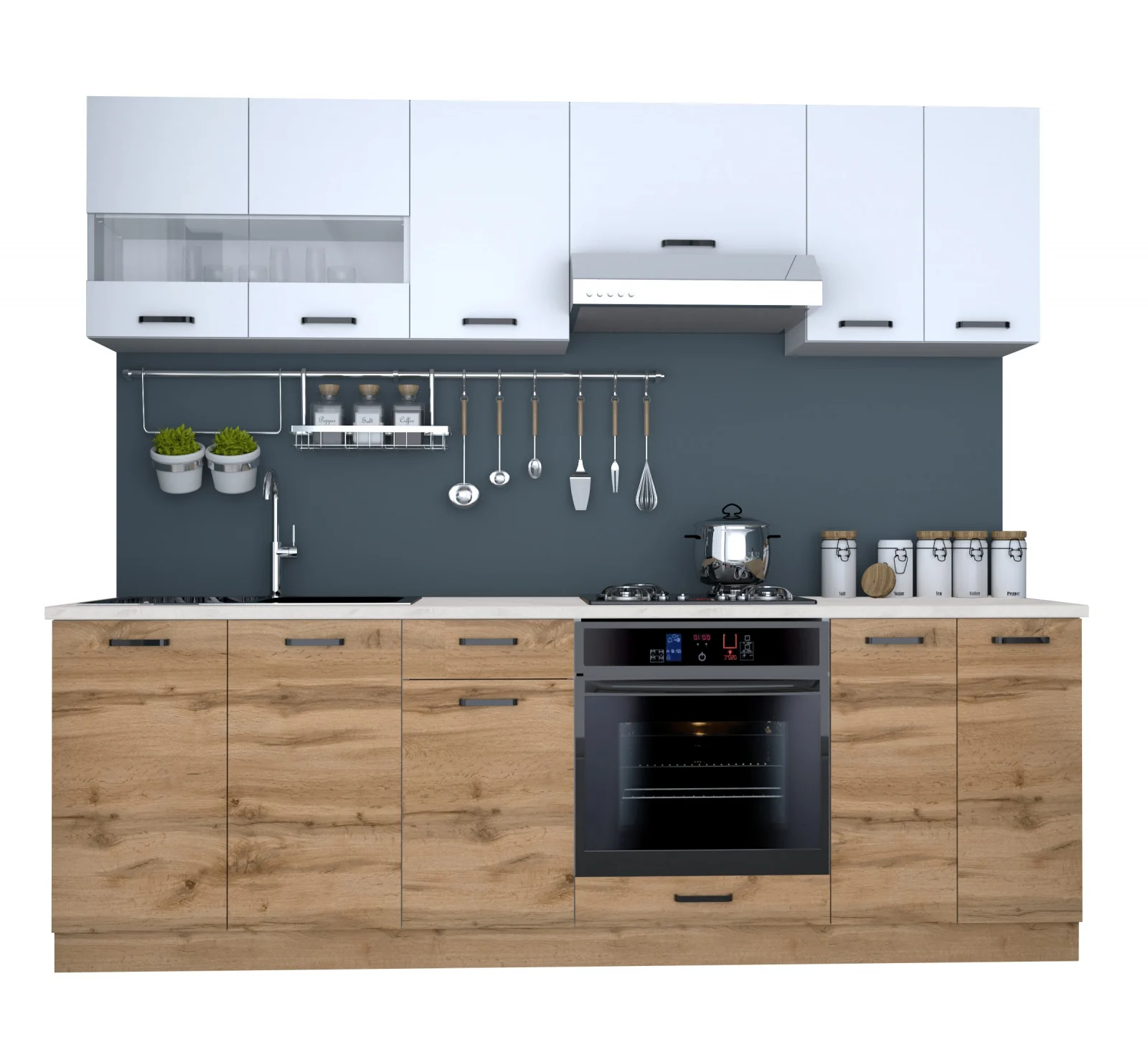 Bucătărie Vio 2,4 m Stejar K003/Alb [2]