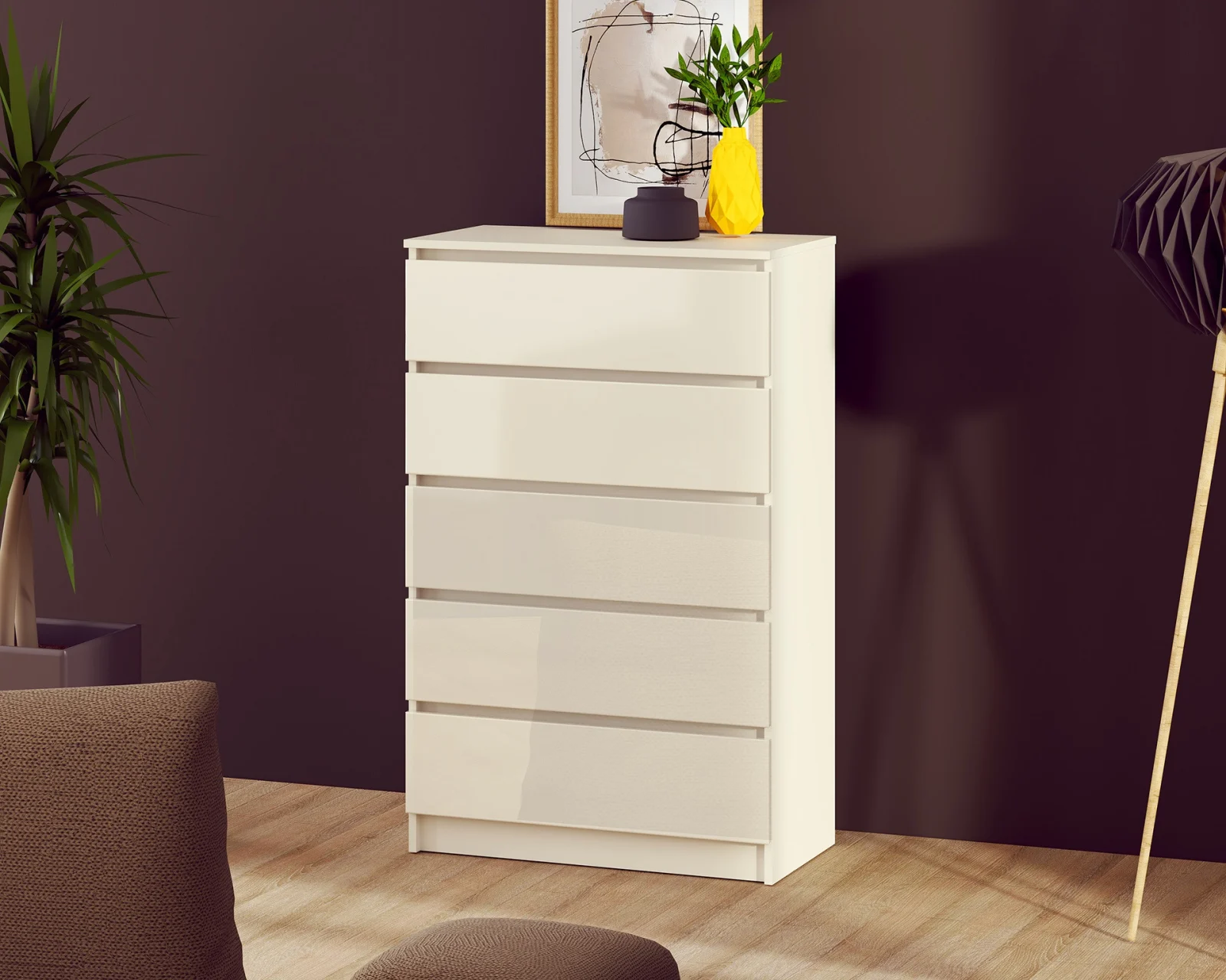 Comoda Aria 5 sertare Alb 70x40x112 cm [3]